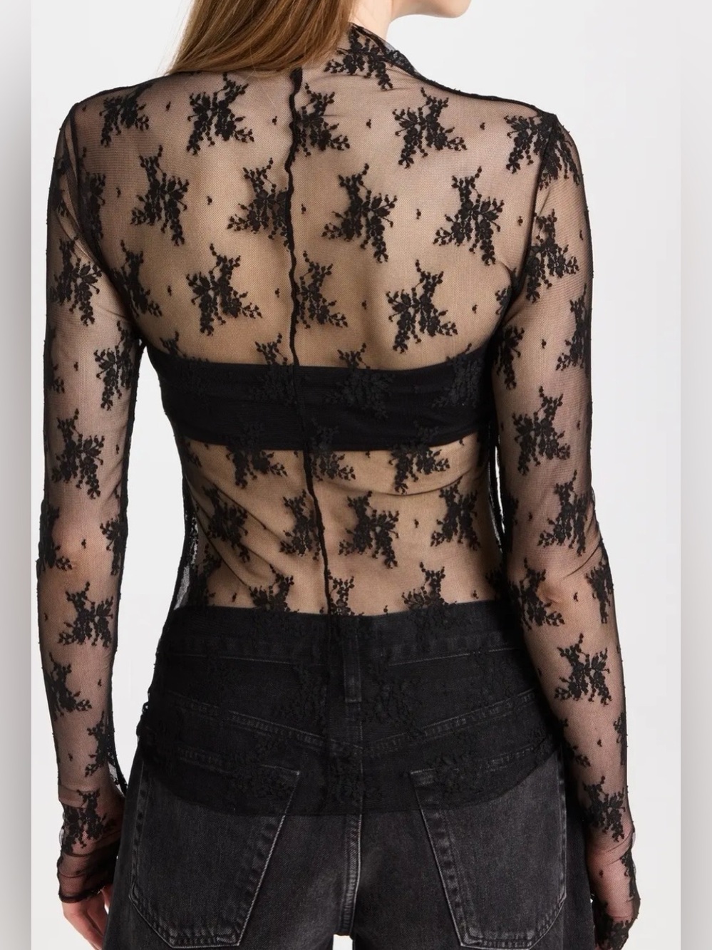 Free People Black Sheer Floral Lace Long-Sleeve Top - Picture 2 of 6